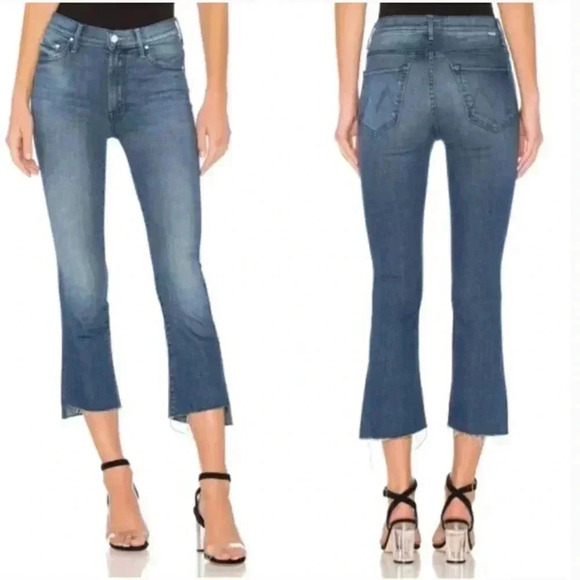 MOTHER The Insider Crop Step Fray High Rise Jeans in Crack the Whip Blue Size 25 - Picture 2 of 7
